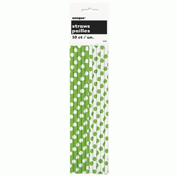 Lime Green Polka Dot Paper Straws (Eco-Friendly Party Supplies)