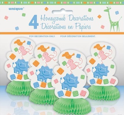 Animal Crackers Mini Honeycomb Decorations 4-Piece Home Decor Set