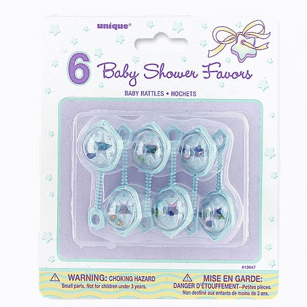 Blue Baby Rattle 2.5 Favors - Baby Shower Decorations (Pack of 6)