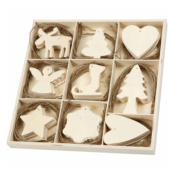 Wooden Christmas Craft Shapes - 72 Piece Set for Holiday Decorations and Home Accents