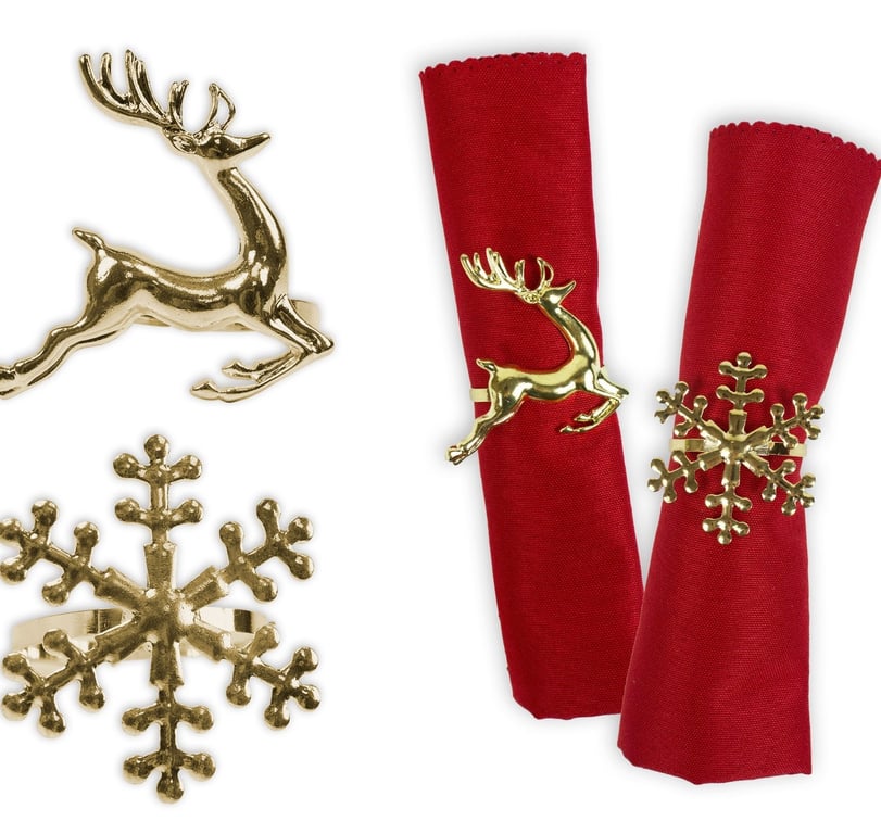 Gold Christmas Napkin Rings - Festive Holiday Table Decorations and Home Accents
