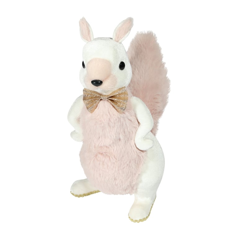 Standing Pink Velvet Fur Squirrel with Bow Tie Decoration 40cm Tall Home Decor Ornament