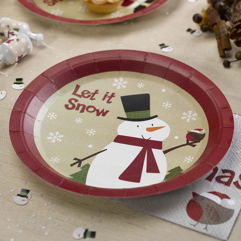 Let It Snow Snowman Christmas Plates - Festive Holiday Dinnerware Decorations