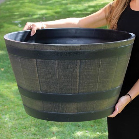 Large Wooden Barrel Effect Planter - Rustic Outdoor Planter Container with Garden Planters Design