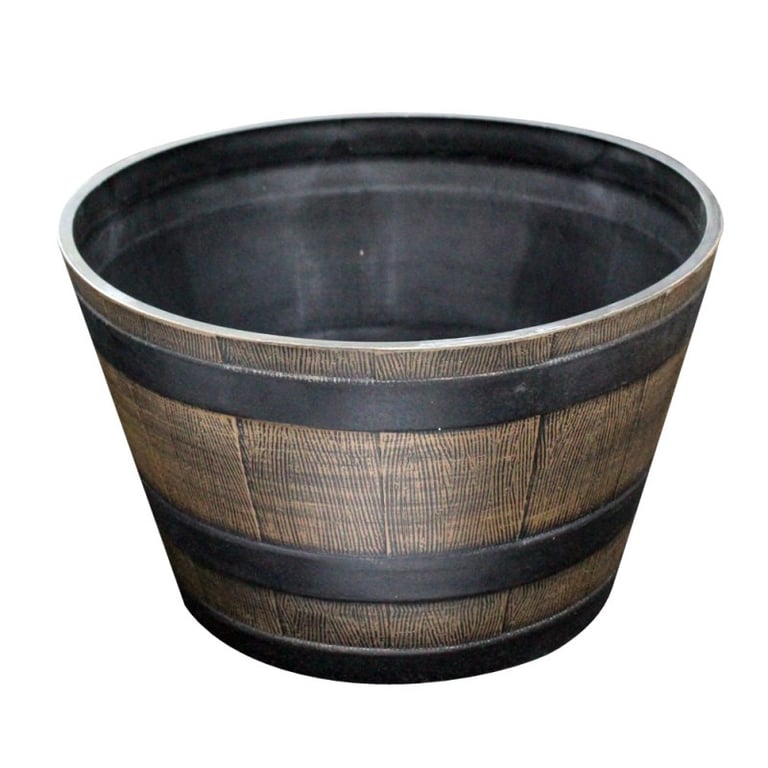 Large Wooden Barrel Effect Planter - Rustic Outdoor Planter Container with Garden Planters Design