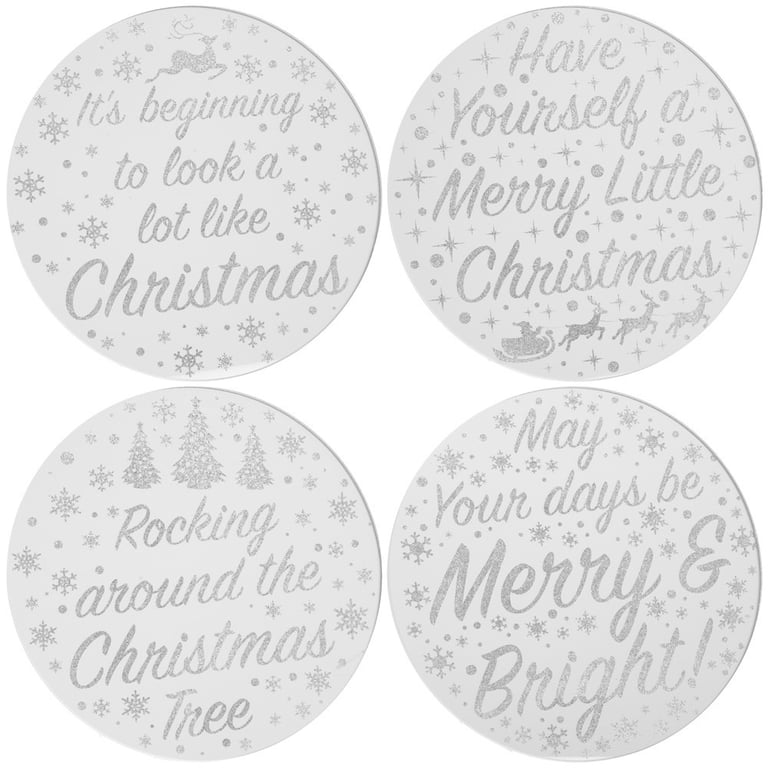 Silver Glitter Christmas Candle Coasters 20cm - Festive Home Decor