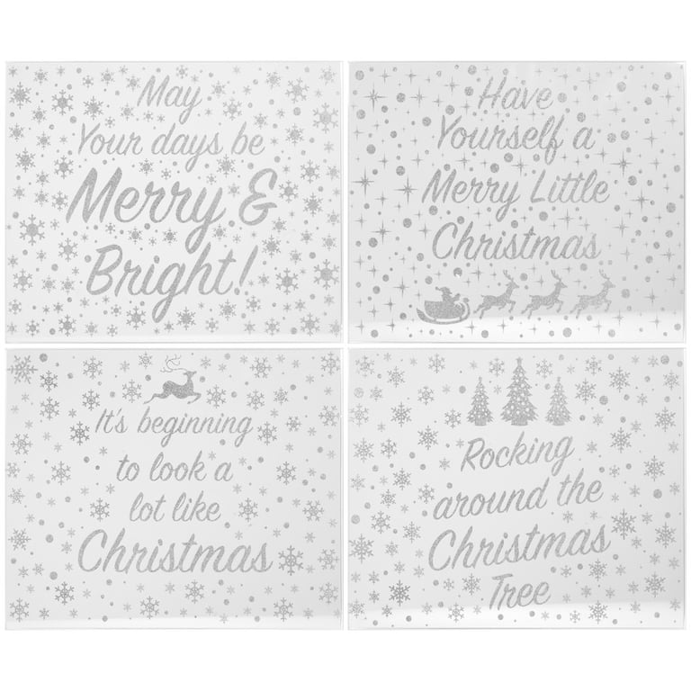 Silver Glitter Christmas Placemats Set of 4 - Festive Holiday Decorations for Home and Party