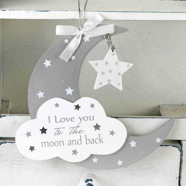 Moon & Star Hanging Plaque - Love You to the Stars Home Decor Wall Art