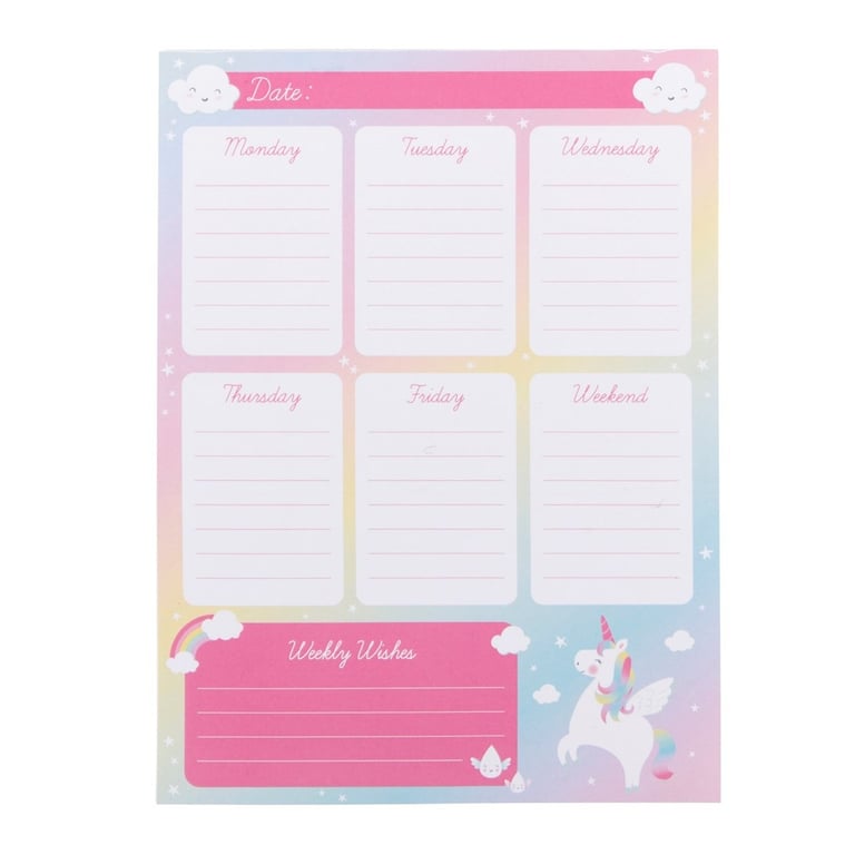 Rainbow Unicorn Weekly Planner Pad - Organize Your Desk with Colorful Stationery Set and Office Supplies