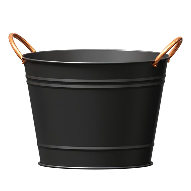Matte Black Modern Farmhouse Washtub Planter with Copper Handles