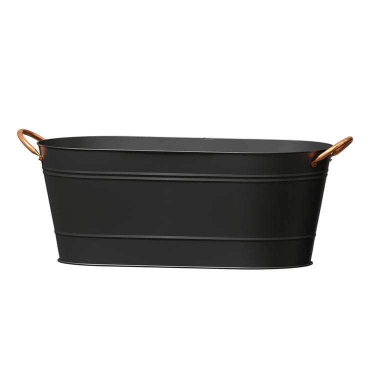 Matte Black Modern Farmhouse Oval Washtub Planter - Rustic Outdoor Decor for Home Garden
