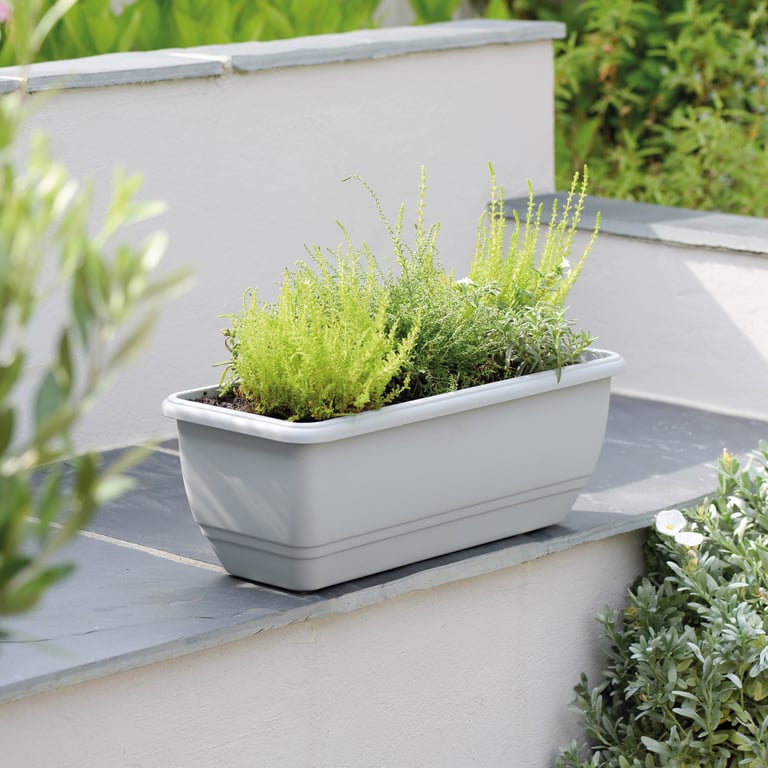 Dove Grey 50cm Patio Trough Planter - Outdoor Garden Container Decoration