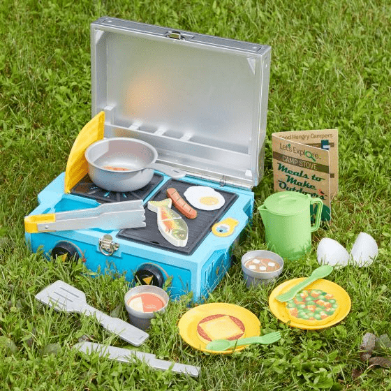 Portable Camp Stove Play Set with Outdoor Cooking Equipment and Camping Kitchen Gear