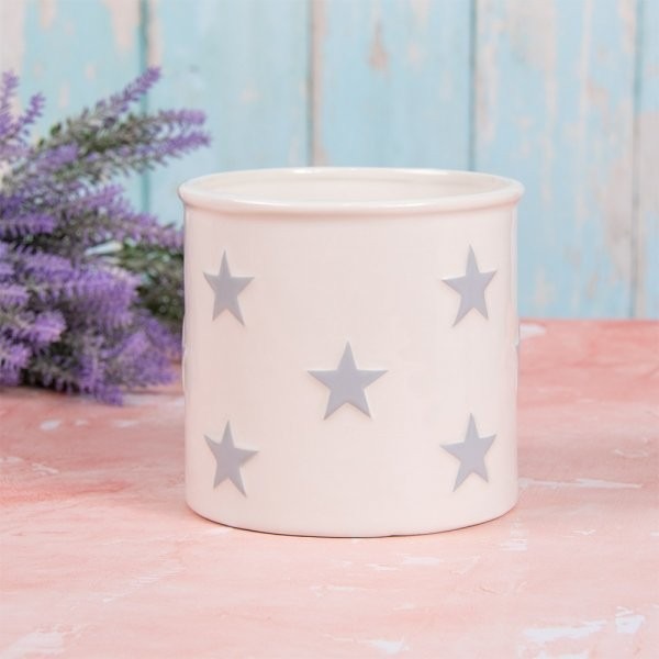 White and Grey Stars Planter - Elegant Home Decor Indoor Planters with White and Grey Colour Scheme, Perfect for Small Spaces (14 x 13cm)