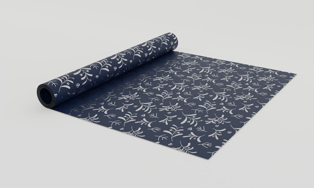 Navy Kraft Silver Mistletoe Paper - 50cm x 100m Roll for Home Decor and Christmas Garland