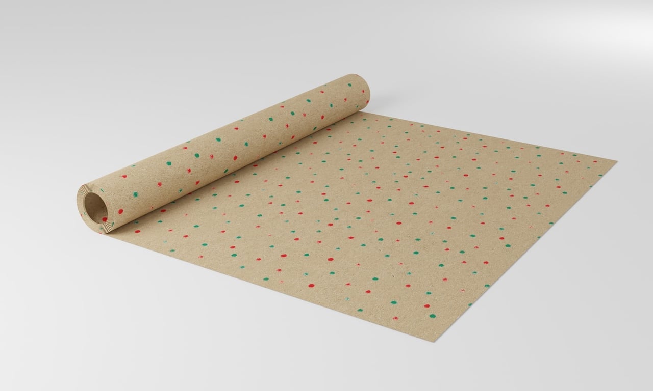 Nat Kraft Red/Green Dots Wrapping Paper - 50cm x 100m Roll, Home Decor and Gift Wrapping Kraft Paper