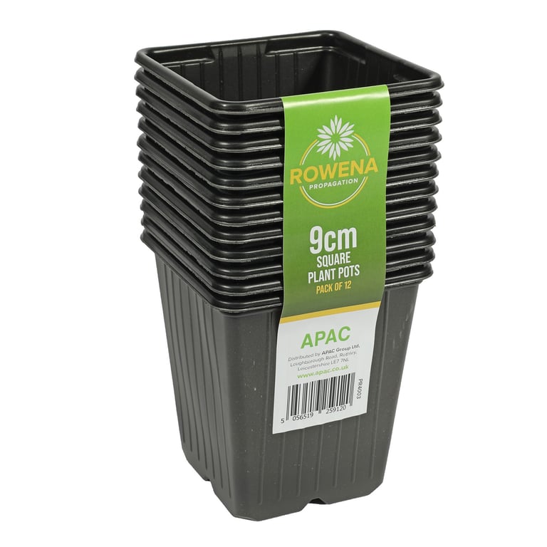 Square Black Plant Pots - 9cm Pack of 12 - Gardening Supplies Home Garden Pot Sets