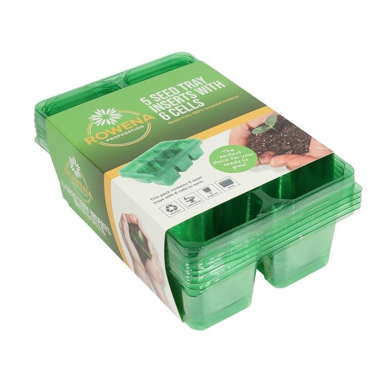 5 Green Seed Trays with 6 Cells - Gardening Supplies for Home and Garden