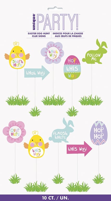Easter Egg Hunt Clue Signs - Pack of 10 Outdoor Game Party Supplies