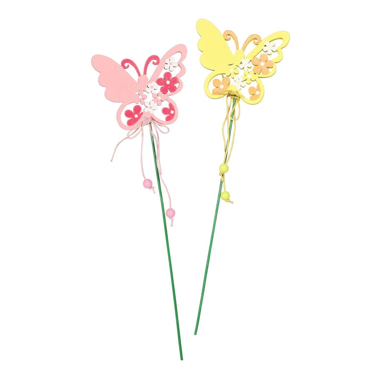 Butterfly and Flower Wooden Decorative Picks (Pack of 10) - Elegant Home and Dining Accents