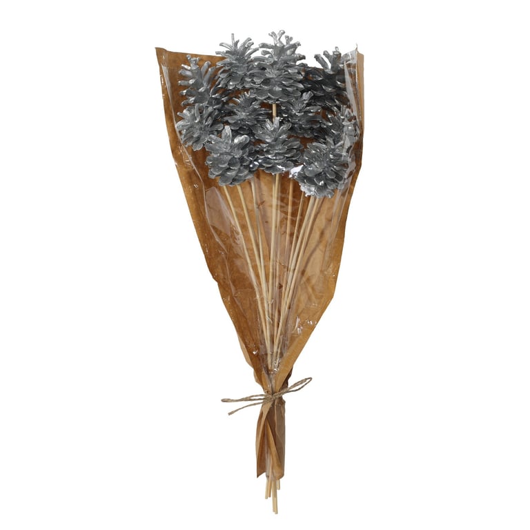 Silver Pine Cone Picks 50cm - Pack of 12 - Decorative Garden Stakes for Home and Outdoor Design