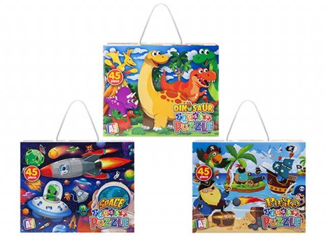 Assorted 45-Piece Puzzle Set - Includes Dino, Pirate & Space Themes