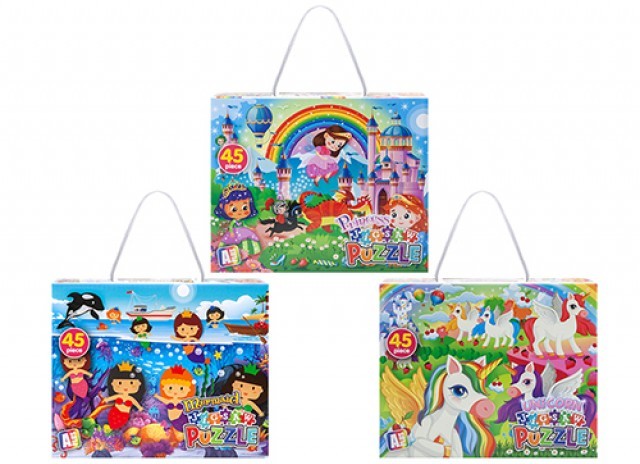 Assorted 45 Piece Puzzles - Princess, Mermaid & Unicorn Fun for Kids