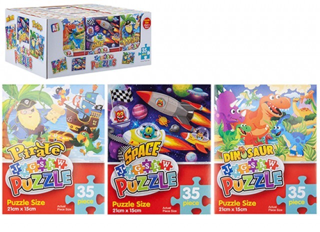 35 Piece Assorted Puzzle Set - Dino, Space & Pirate Themes for Kids