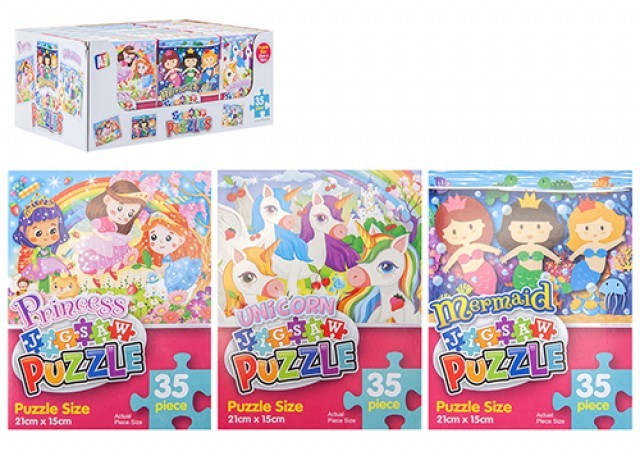 35 Piece Assorted Puzzle Set - Mermaid, Unicorn & Princess Themes for Home Decor