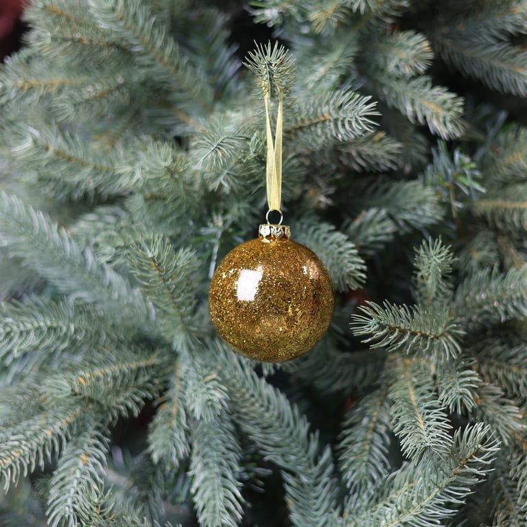 Antique Gold Glass Soleo Bauble - 8cm Ornament for Home Decor and Christmas Decoration