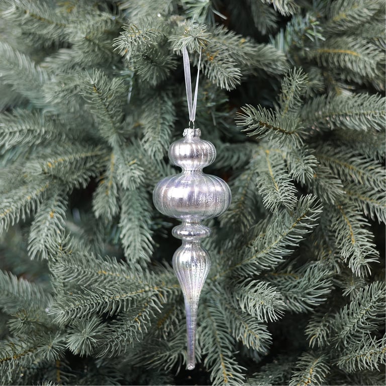 Silver Glass Elegance Finial - 24cm Ornate Home Decor Accent with Silver and Glass Decoration