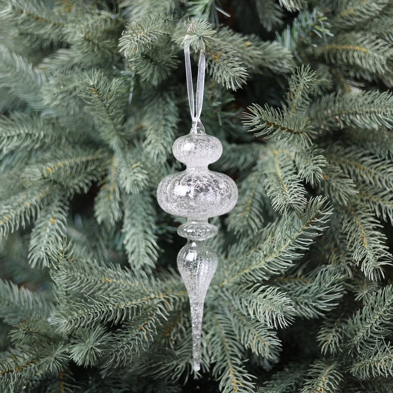 White Glass Elegance Finial - 24cm Decorative Toppiece for Home and Garden Ornament