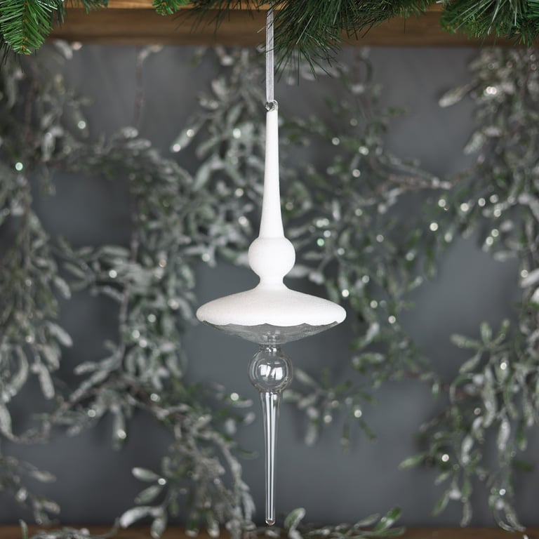 White Glass Pianillo Finial - 37cm Ornate Home Decor and Garden Accent