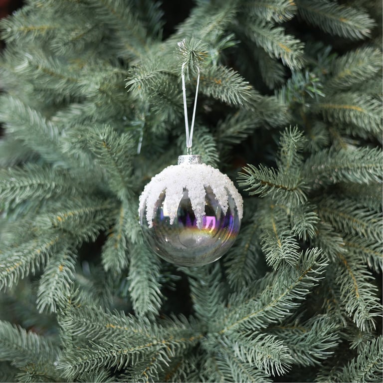 White Glass Snowcap Bauble - Elegant 10cm Christmas Decoration for Home Decor