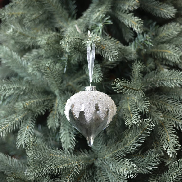 White Glass Snowcap Onion Bauble 10cm - Home Decor Ornament for Kitchen Decoration