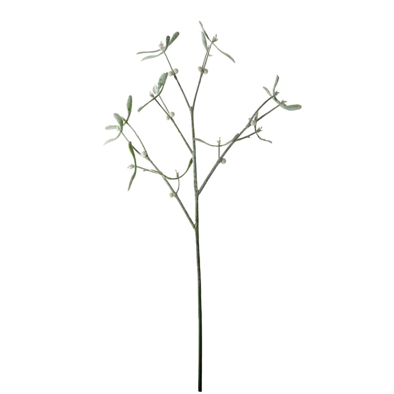 White and Green Snowy Mistletoe Sprig - 60cm Holiday Decoration for Home Decor