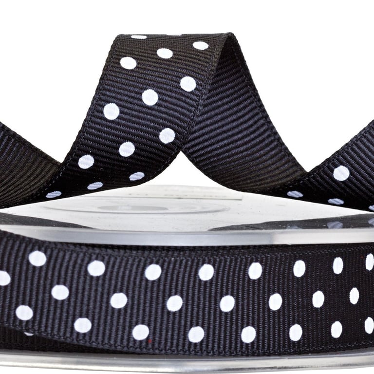 Black Ribbon with White Polka Dot 15mm Decorative Accent Ribbon for Home and Craft Projects