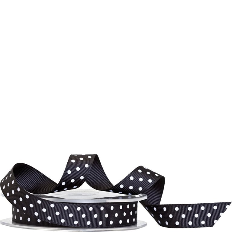 Black Ribbon with White Polka Dot 15mm Decorative Accent Ribbon for Home and Craft Projects