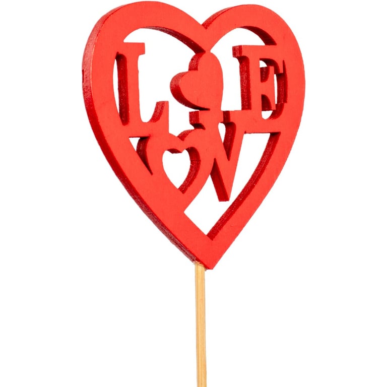 Red Wooden Love Heart Pick - Handcrafted Home Decor for Valentine s Day & Weddings