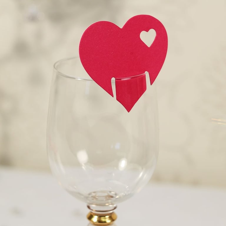 Pink Heart Place Cards - Romantic Wedding and Dinner Party Guest Cards