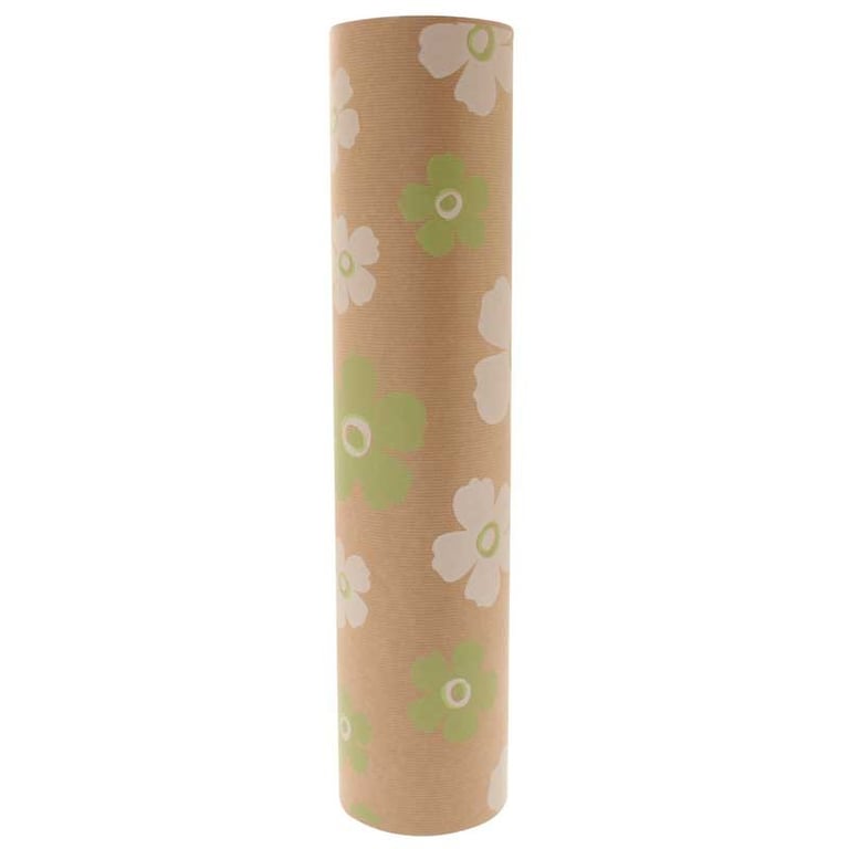 Eco-Friendly Green & White Fleur Kraft Paper - Decorative Floral Kraft Paper Rolls