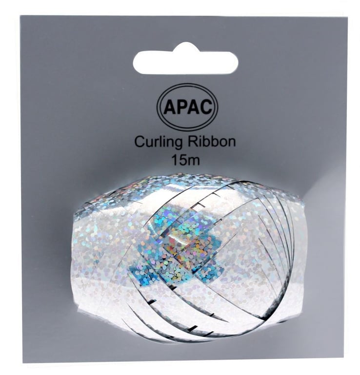 Holographic Silver Ribbon Cop on Header - Metallic Party Decoration Ribbon for Home Decor and Events