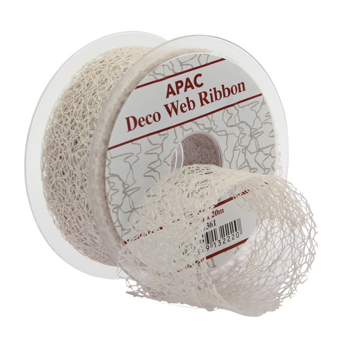 Ivory Deco Web Ribbon - 38mm Wide, 20m Long, Ideal for Home Decor and Wedding Crafting