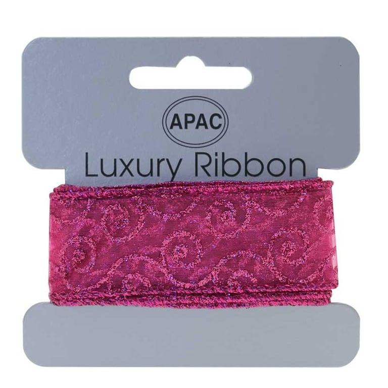 Hot Pink Glitter Swirls Ribbon - 30mm x 2m Home Decor Accents