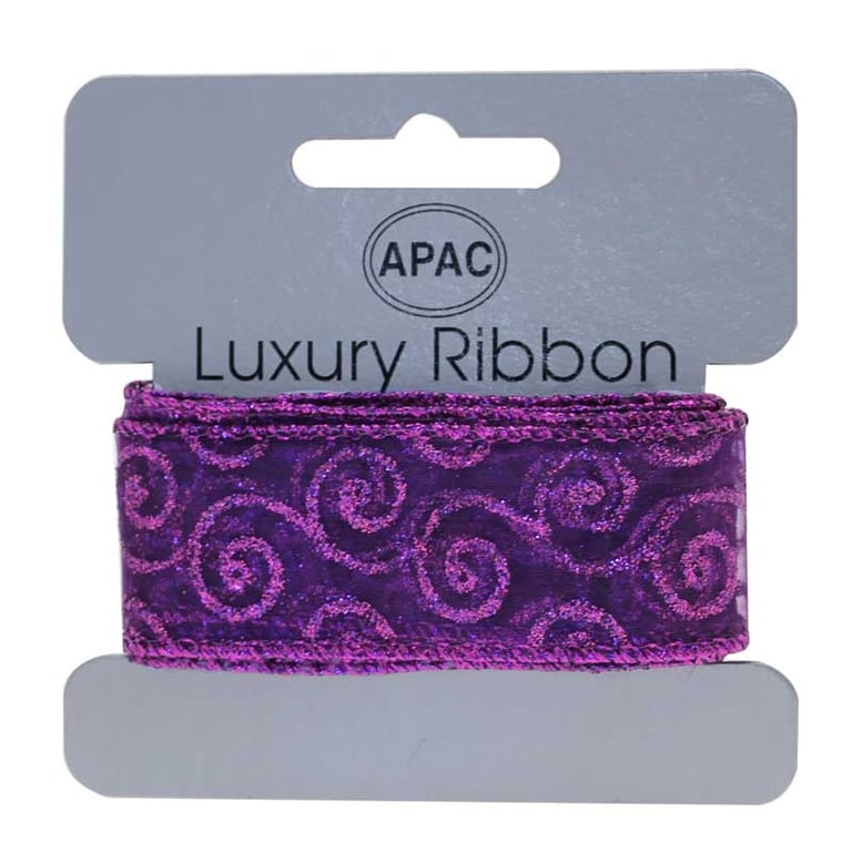 Purple Glitter Swirl Ribbon - 30mm x 2m, Perfect for Home Decor and Party Crafts