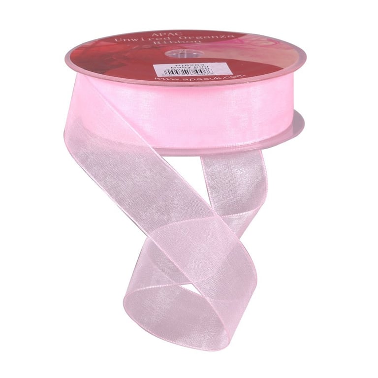 Baby Pink Woven Edge Organza Fabric - 25mm Wide Decorative Ribbon Trim for Home Decor and Wedding Supplies
