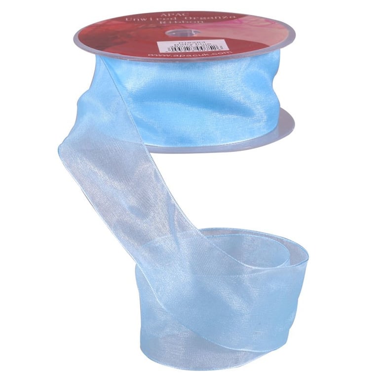 Baby Blue Woven Edge Organza Fabric - 38mm Wide Ribbon for Home Decor Accents and Wedding Decorations