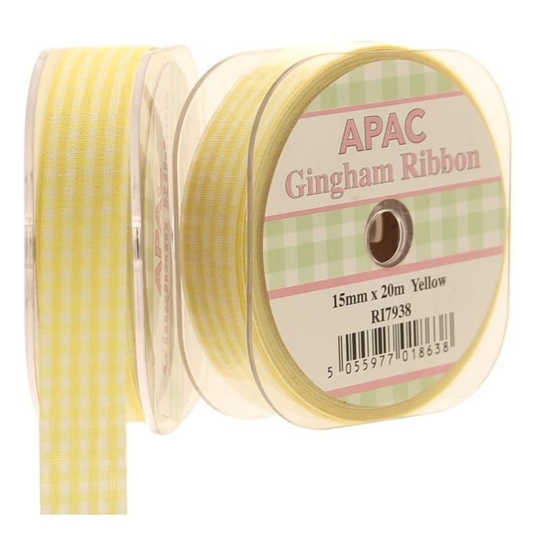 Yellow Small Gingham Ribbon 15mm - Home Decor and Fashion Accessory Ribbon