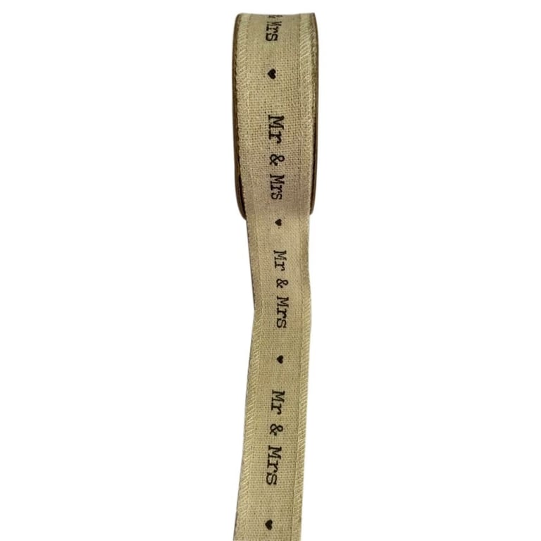 Mr & Mrs Natural 25mm Ribbon - Perfect for Home Decor and Wedding Decoration