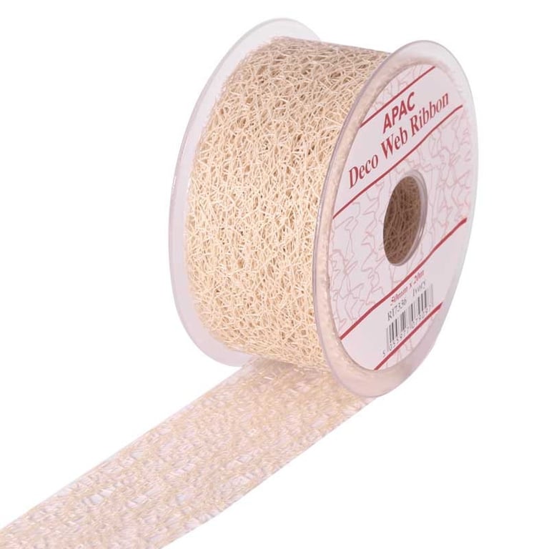 Ivory Deco Web Ribbon - 20m Long Crafting Supply for Home Decor and Floral Decoration